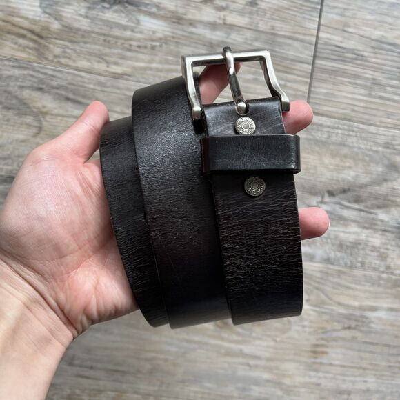 Levi Strauss Belt Leather Dark Brown Silver Square Buckle Name Logo 38/95 - Picture 5 of 10